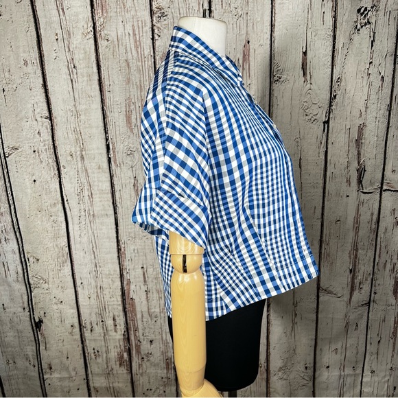 NEW NWT Theory Dillon Plaid Cropped Plaid Checkered Button Down Shirt Top Petite - Picture 7 of 16